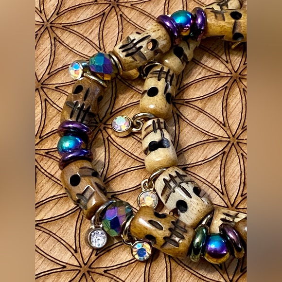 Handmade Carved Bone and Runes matching bracelet set - Picture 3 of 7